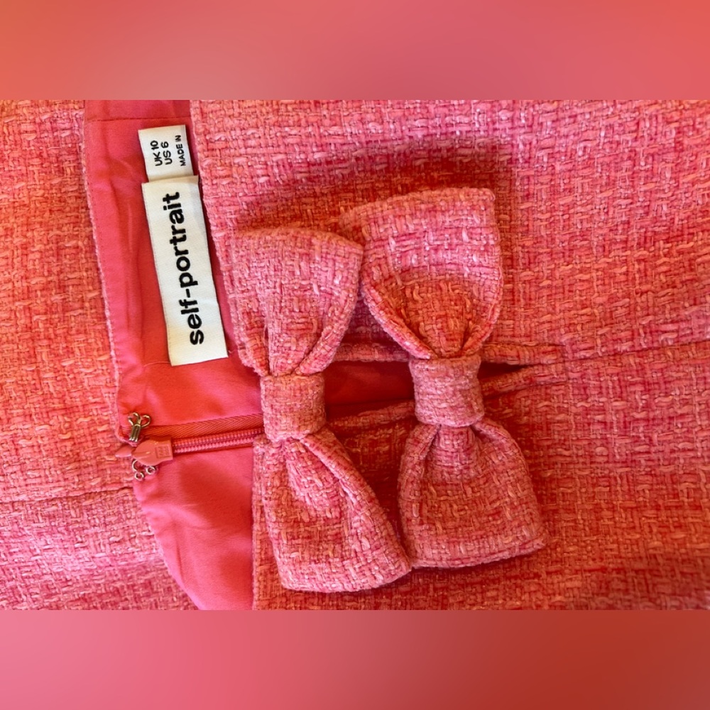 Self Portraits Pink Boucle Bow Mini Dress - Picture 4 of 5